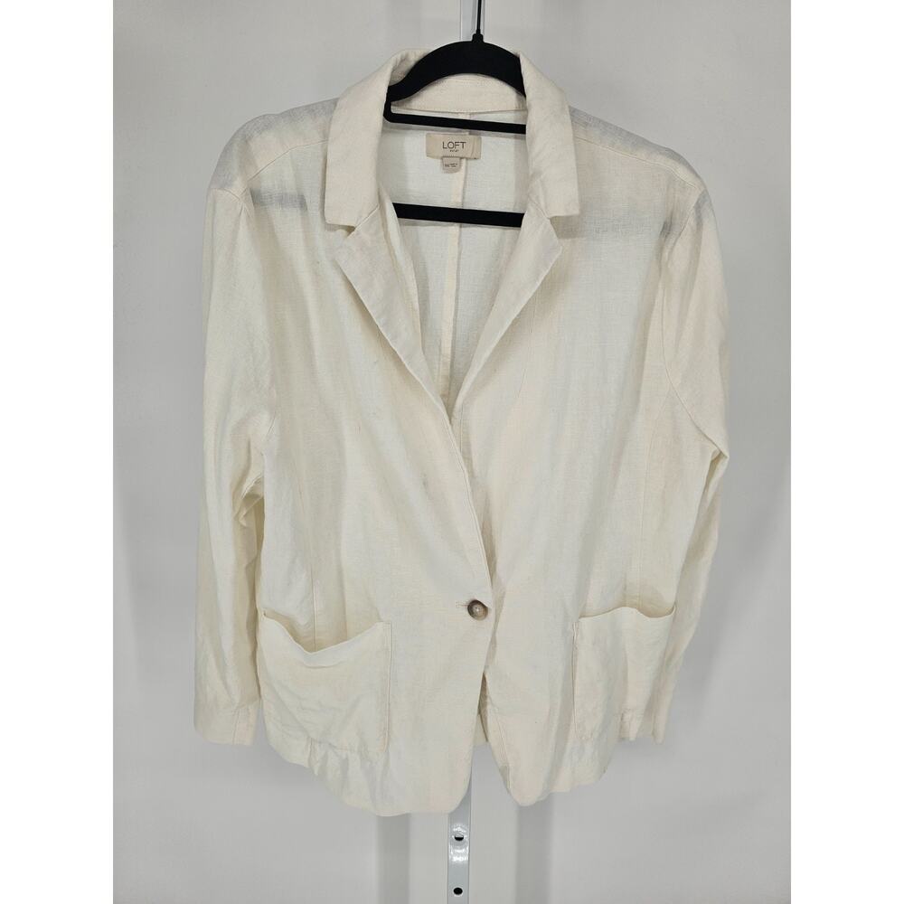 LOFT Womens Sz XXL Linen Blend Single Button Blazer Jacket White Lightweight